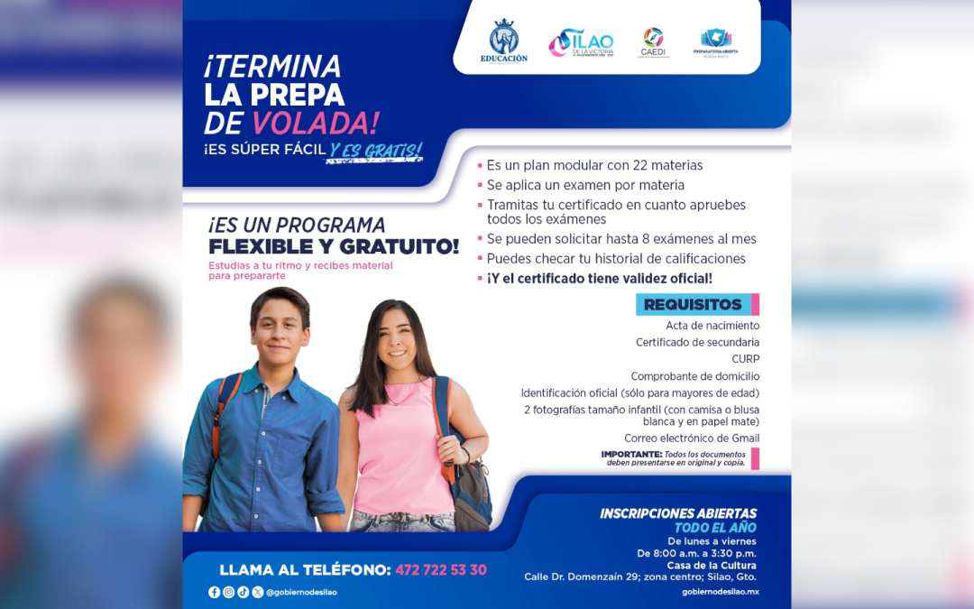 Ofrecen plan flexible y gratuito en Silao para estudiar la Prepa Abierta