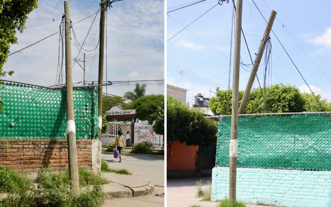 Protección Civil atiende reporte de poste desplomado en la colonia Reforma